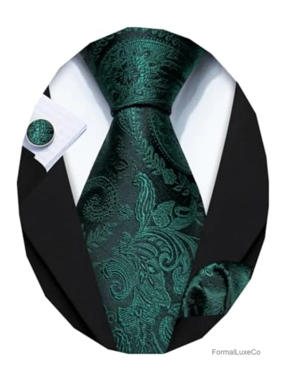 Silk Paisley Tie Set with Pocket Square and Cufflinks - One Size